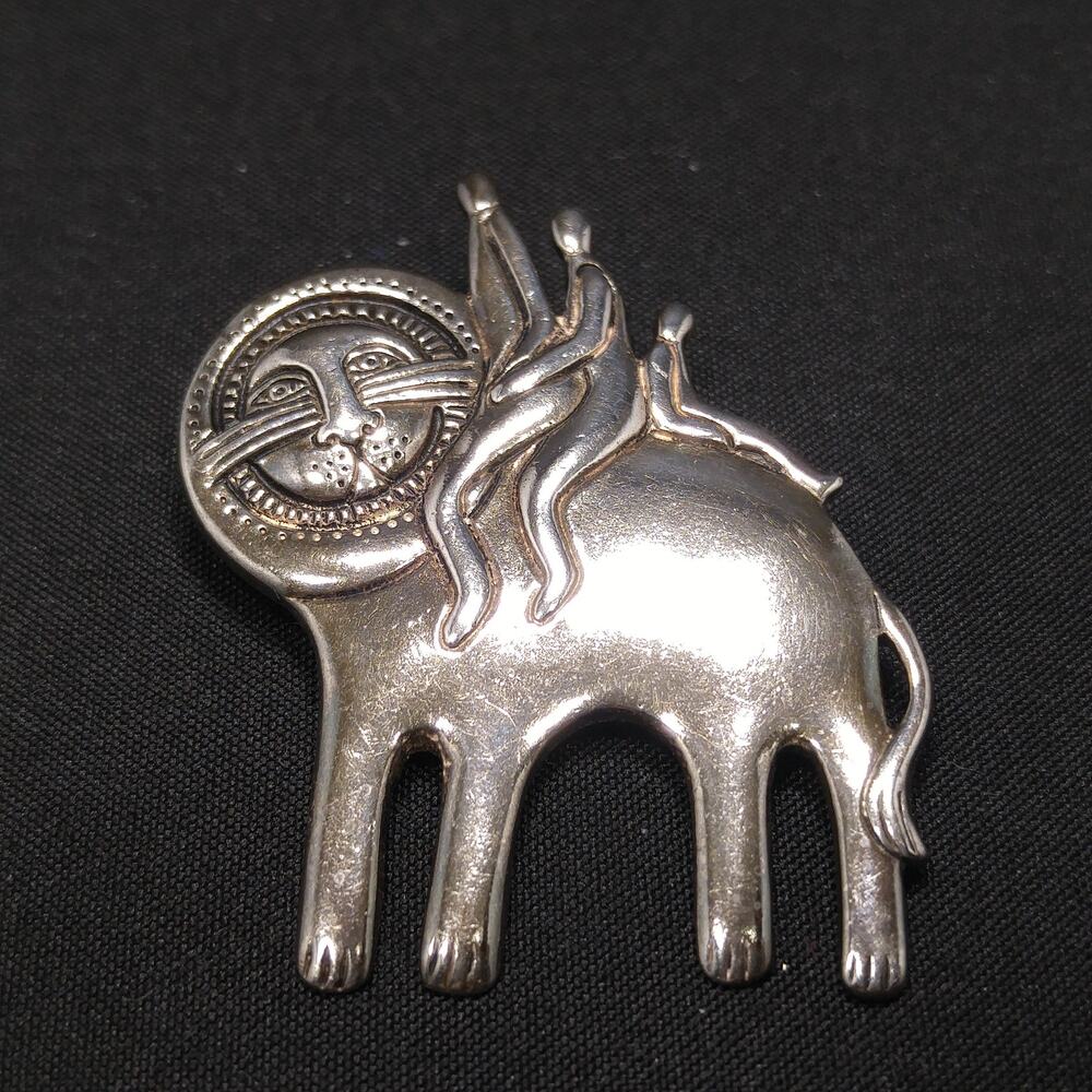 Laurel Burch Cat Family Brooch Pendant 1980s Gold Silver Tone Signed